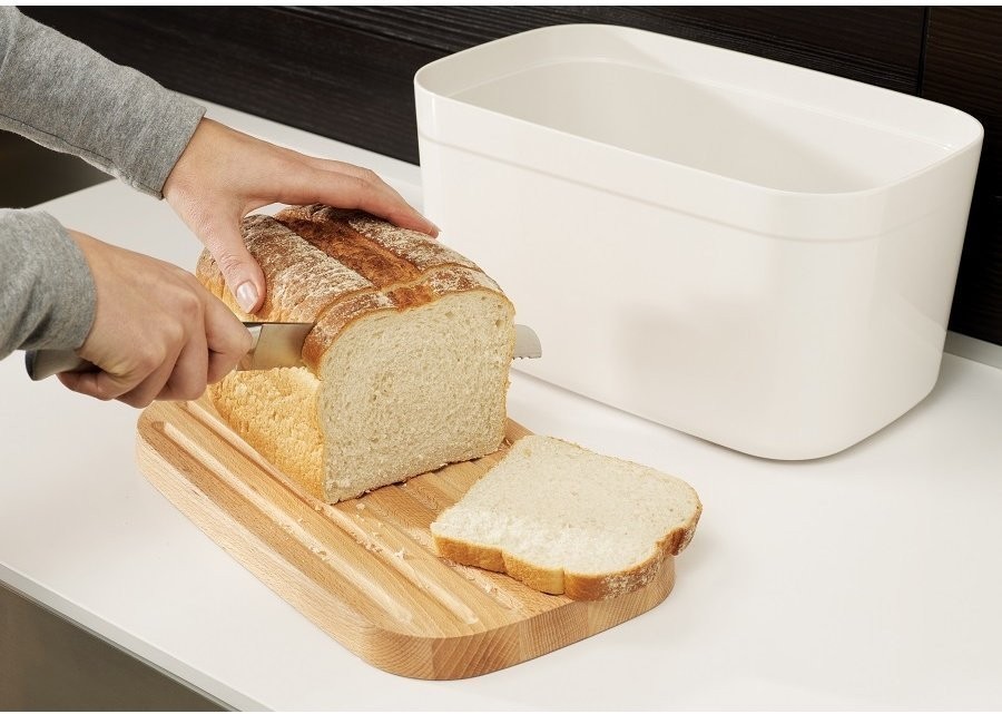 Хлебница с разделочной доской из бамбука, белая (63954)
