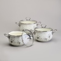 Набор кастрюль эмалированный, серия &quot;dandelion&quot; 6пр. 2,0/2,8/3,8л диа.18/20/22см Agness (943-105)