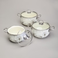 Набор кастрюль эмалированный, серия &quot;dandelion&quot; 6пр. 2,0/2,8/3,8л диа.18/20/22см Agness (943-105)