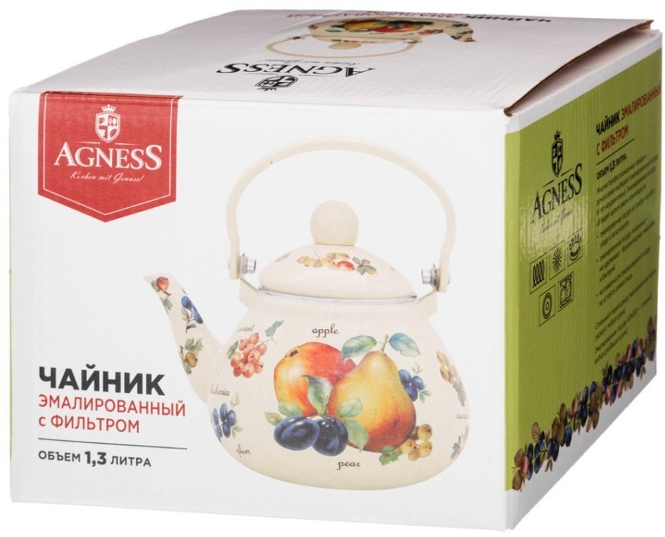Чайник agness эмалированный с фильтром из нжс серия "ежевика", 1,3л 20,2*16*16,7см выс.с руч.=19,5см Agness (934-450)