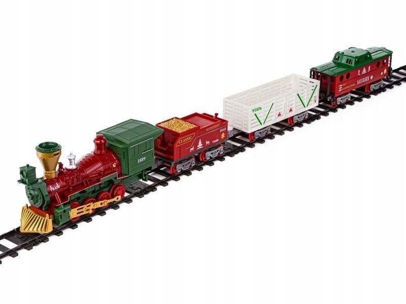 Железная дорога Новогодний поезд Fenfa (3 вагона, пар, пульт, свет, звук) (1613F)