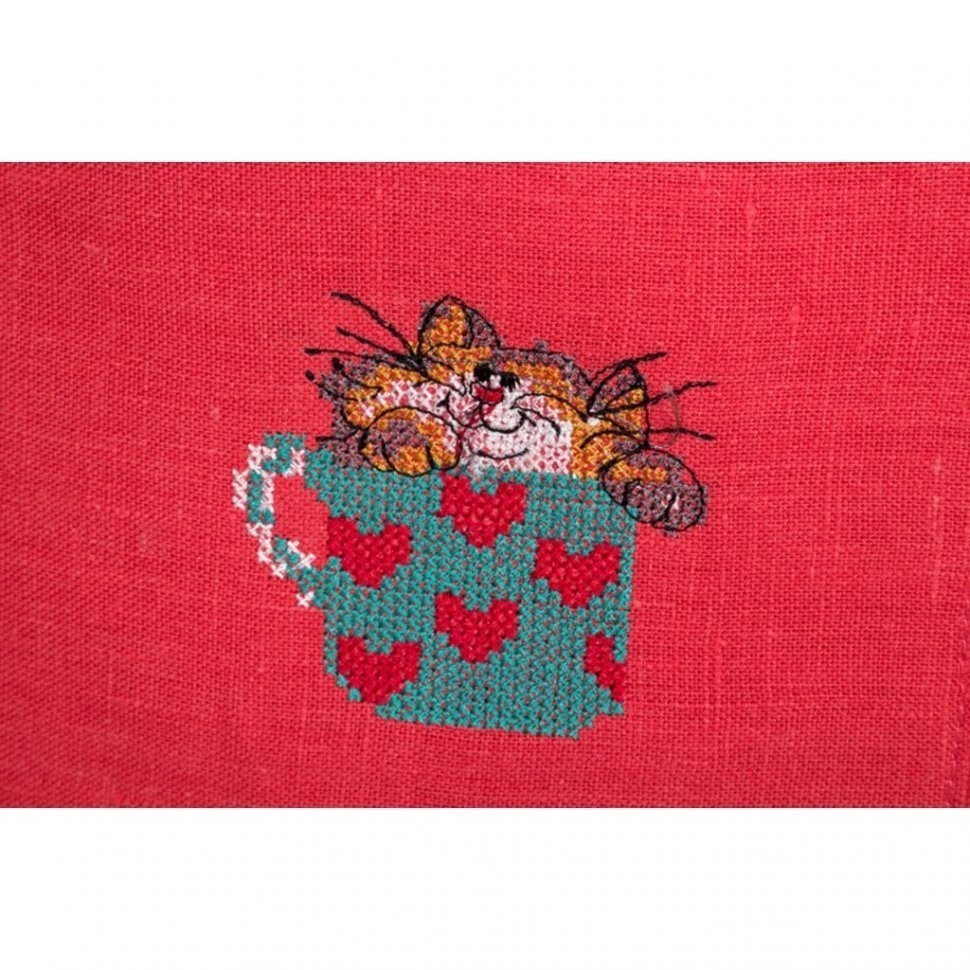 Передник "ненаглядная мамуля", 100% лен,цвет коралловый/бирюза Текстильный Мир (850-643-1)