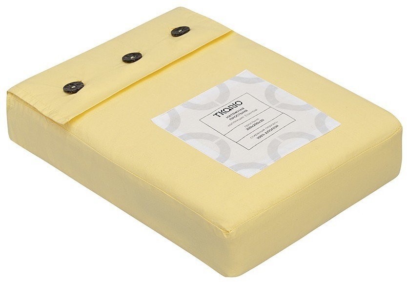 Простыня на резинке из стираного перкаля светло-желтого цвета из коллекции essential, 200х200х30 см (77764)