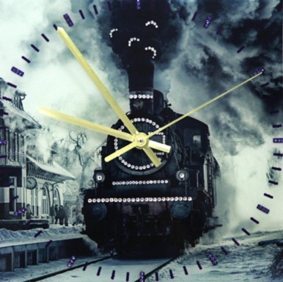 Картина Часы Паровоз с кристаллами Swarovski (1672)