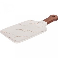Блюдо для сервировки с деревянной ручкой коллекция &quot;золотой мрамор&quot; цвет: white 34*15,3*2 см Lefard (412-176)