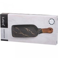 Блюдо для сервировки с деревянной ручкой коллекция &quot;золотой мрамор&quot; цвет: white 34*15,3*2 см Lefard (412-176)