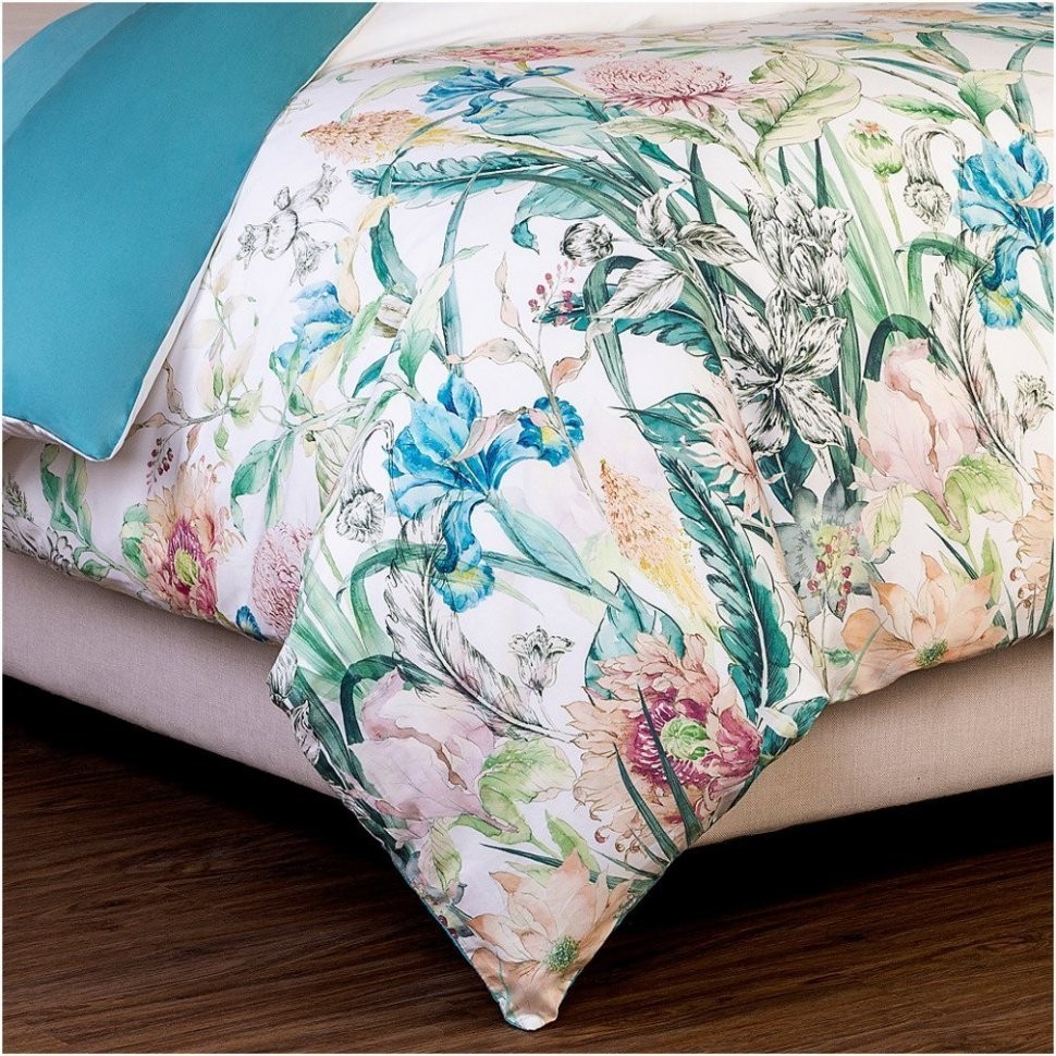 Пододеяльник 2-х сп "эдем" 175х215  см хлопок 100%, белый+бирюза, сатин Текстильный Мир (985-611)