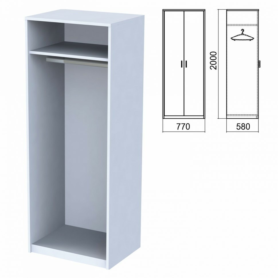 Шкаф каркас для одежды Арго 770х580х2000 мм серый 641678 (91755)
