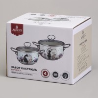 Набор кастрюль эмалированный, серия &quot;lavender cats&quot; 4пр. 2,0/2,8л диа.18/20см Agness (943-102)