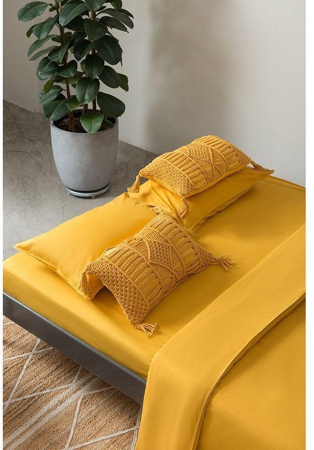 Простыня горчичного цвета из органического стираного хлопка из коллекции essential, 180х270 см (69391)