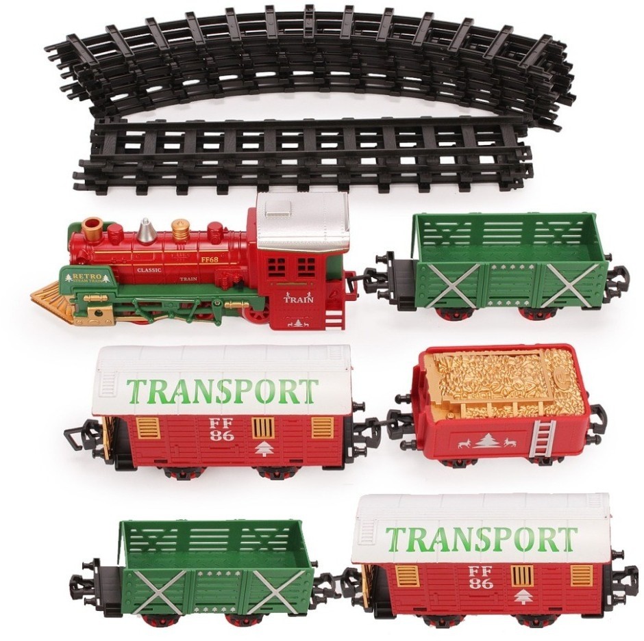Железная дорога Новогодний поезд Fenfa (5 вагонов, звук, пускает пар) (1603D)