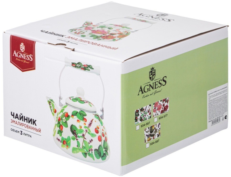 Чайник agness  эмалированный серия "фруктовая корзина", 3 л (934-567)
