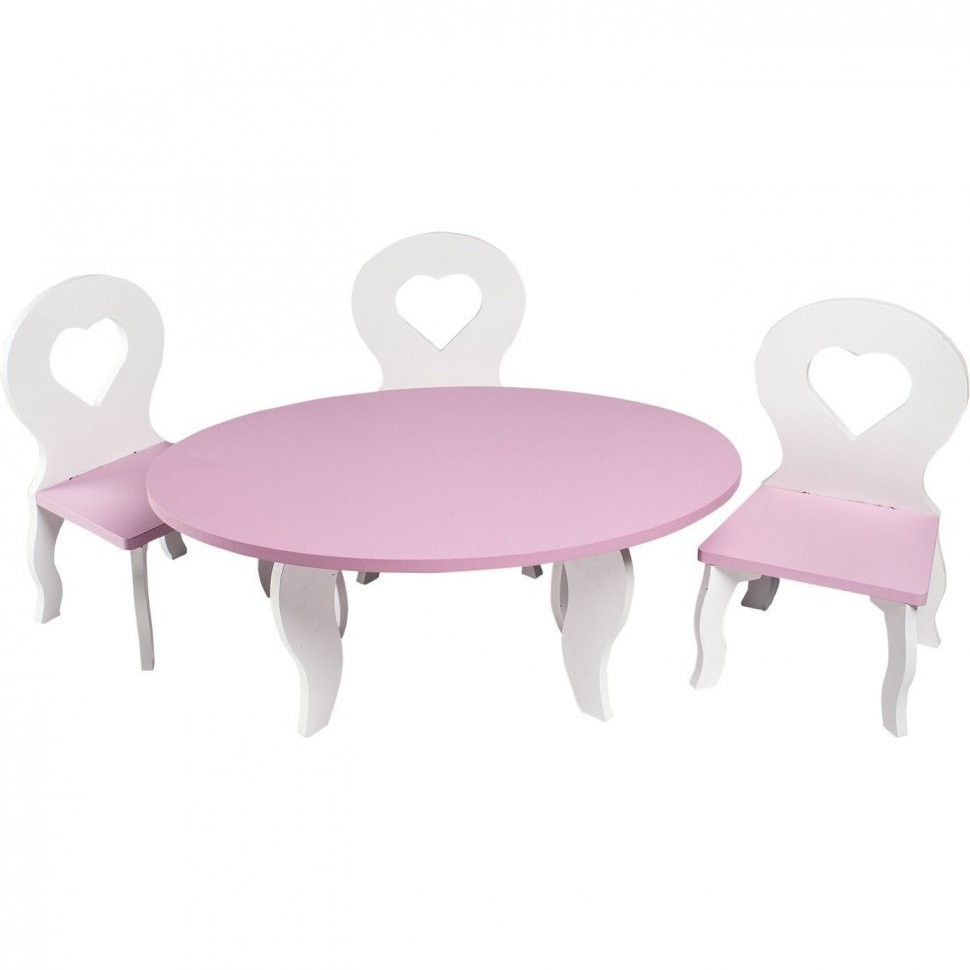 Набор мебели для кукол Шик Мини: стол + стулья, цвет: розовый (PFD120-48M)