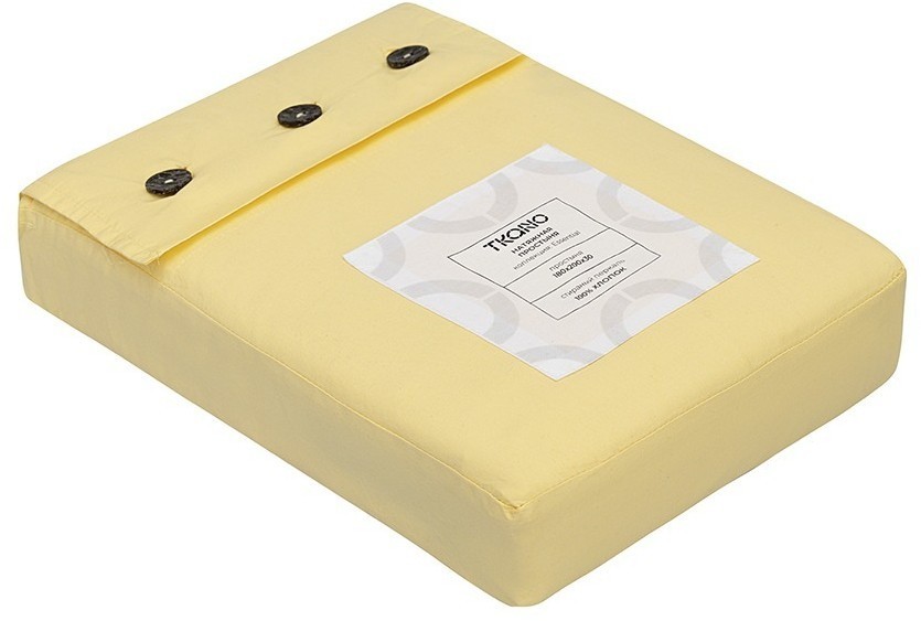 Простыня на резинке из стираного перкаля светло-желтого цвета из коллекции essential, 180х200х30 см (77763)