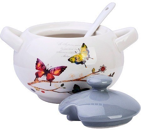 Сахарница с крышкой 375 мл с ложкой Бабочки в саду LORAINE (60128)