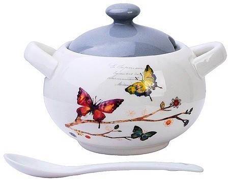 Сахарница с крышкой 375 мл с ложкой Бабочки в саду LORAINE (60128)