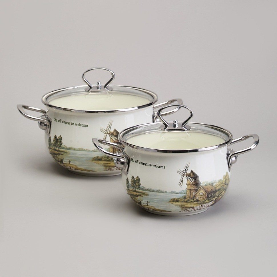 Набор кастрюль эмалированный, серия "family house" 4пр. 2,0/2,8л диа.18/20см Agness (943-101)