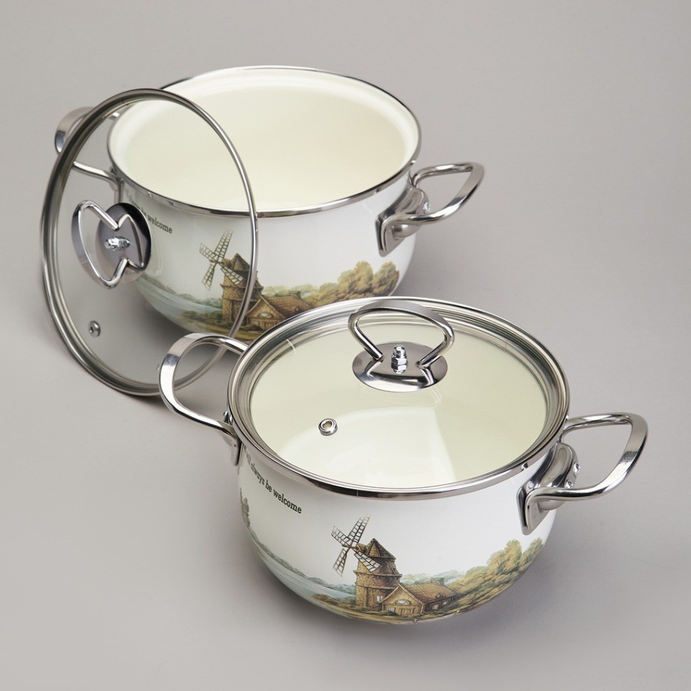 Набор кастрюль эмалированный, серия "family house" 4пр. 2,0/2,8л диа.18/20см Agness (943-101)