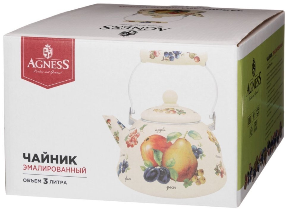Чайник agness эмалированный серия "ежевика", 3л 25,8*22,5*13,5см выс. с руч.=24,6см (934-452)