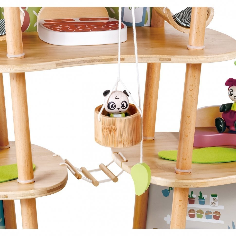Кукольный мини-домик "Бамбуковый дом семьи панд" с фигурками и мебелью в наборе (E3413_HP)