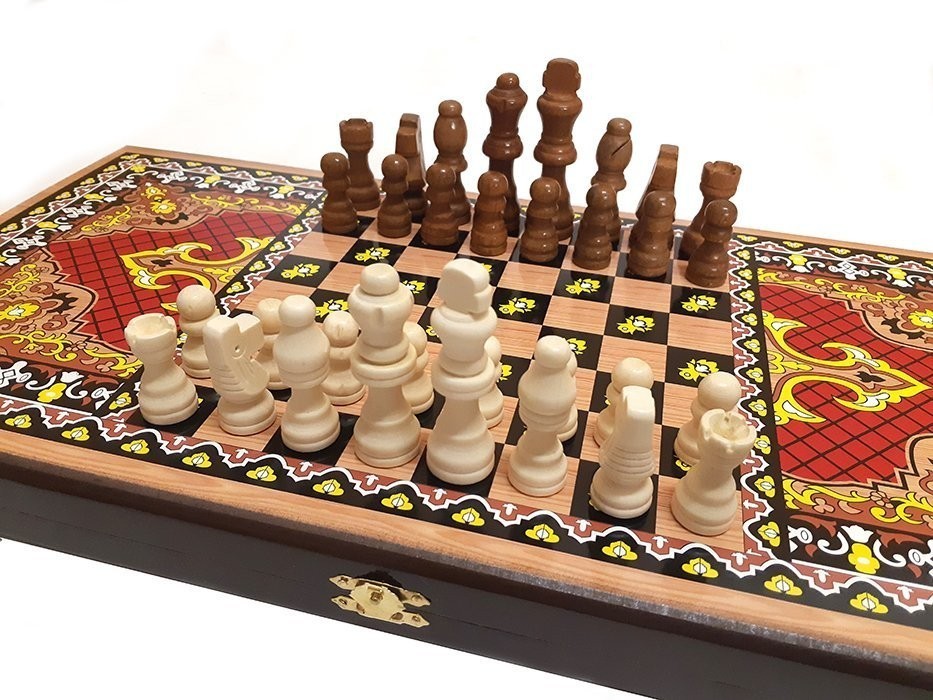 Шахматы + нарды + шашки "Сирия Красные" малые (64177)
