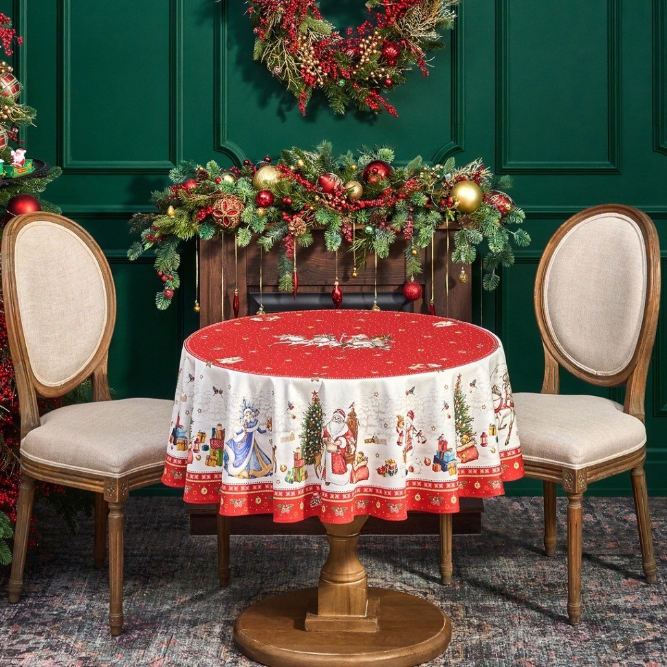 Скатерть круглая  "с новым годом"150 см  ,красный, 100% хлопок ,твил Lefard (850-763-24)