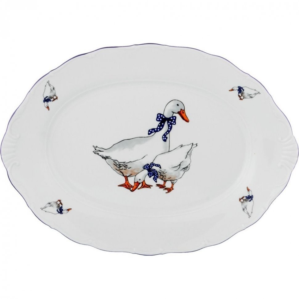 Блюдо овальное "гуси" 40*28 см. высота 4 см. без упаковки G.Benedikt. (658-021)