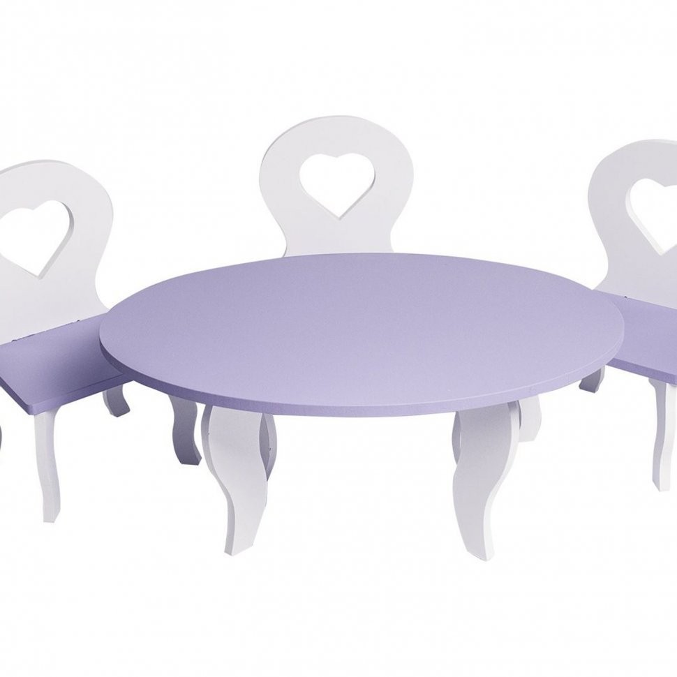 Набор мебели для кукол Шик Мини: стол + стулья, цвет: белый/фиолетовый (PFD120-50M)