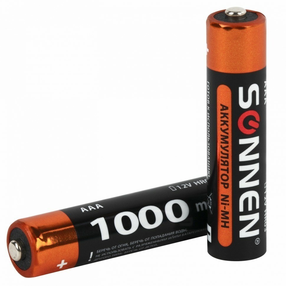 Батарейки аккумуляторные Ni-Mh мизинчиковые к-т 6 шт AAA HR03 1000 mAh SONNEN 455611 (94022)