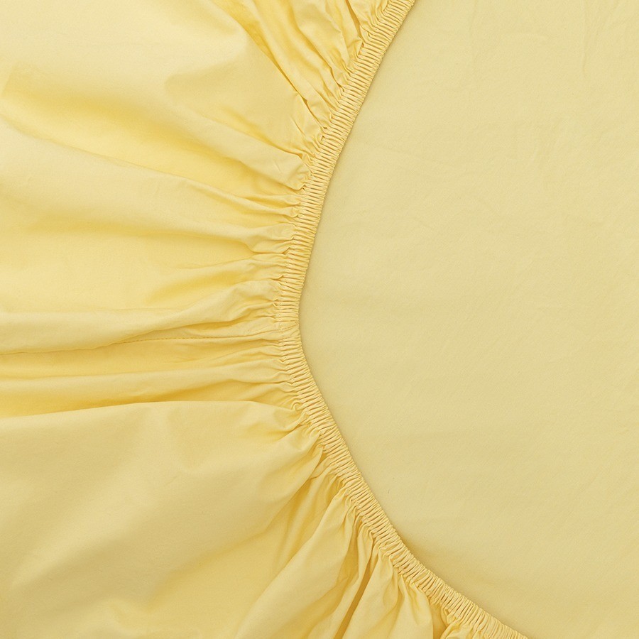 Простыня на резинке из стираного перкаля светло-желтого цвета из коллекции essential, 160х200х30 см (77762)