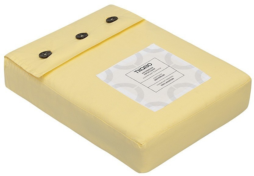 Простыня на резинке из стираного перкаля светло-желтого цвета из коллекции essential, 160х200х30 см (77762)