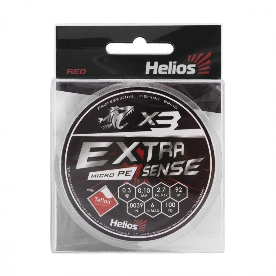 Шнур плетеный Helios Extrasense X3 PE 0.3/6LB 0,10мм 92м Red HS-ES-X3-0.3/6LB (76080)