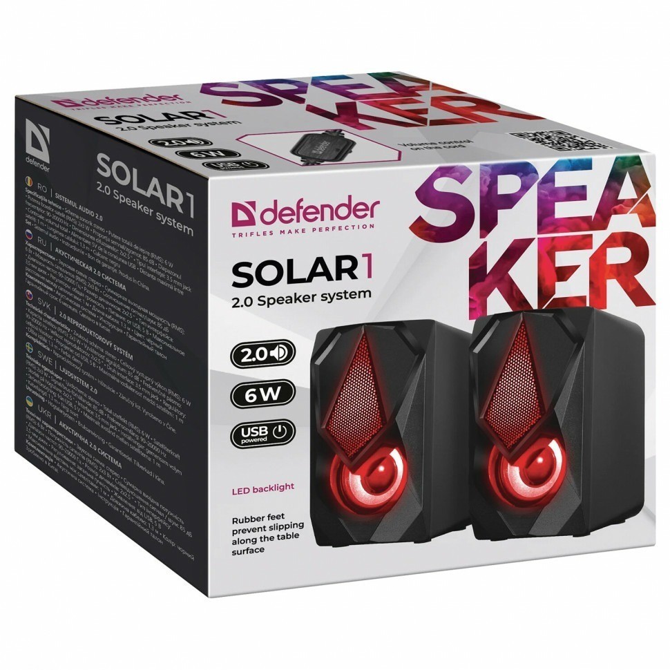 Колонки компьютерные Defender SOLAR 1 2.0 6 Вт пластик чёрные 65401 513680 (89904)
