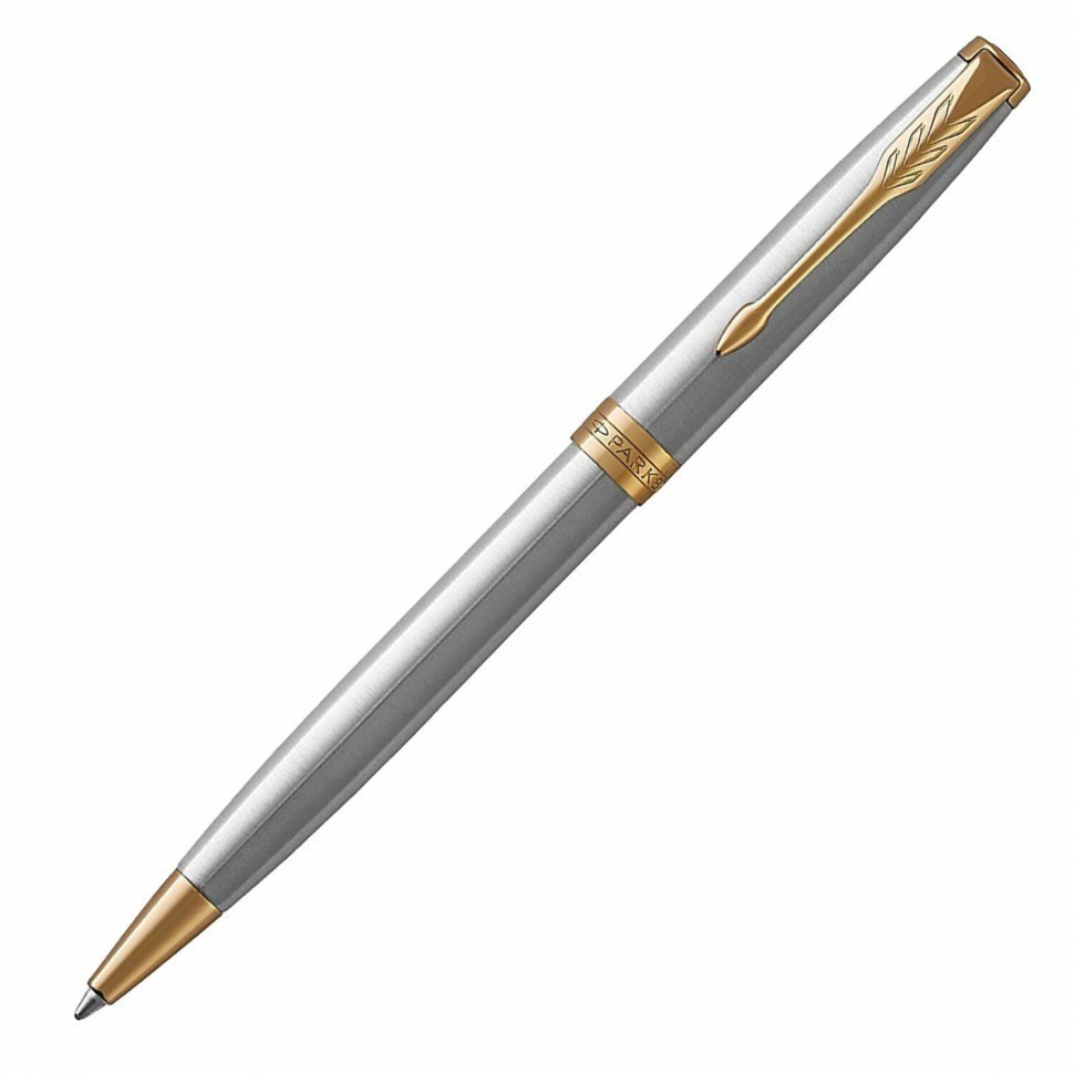 Ручка шариковая Parker "Sonnet Core Stainless Steel GT" корпус серебро позолота черная 142363 (89432)