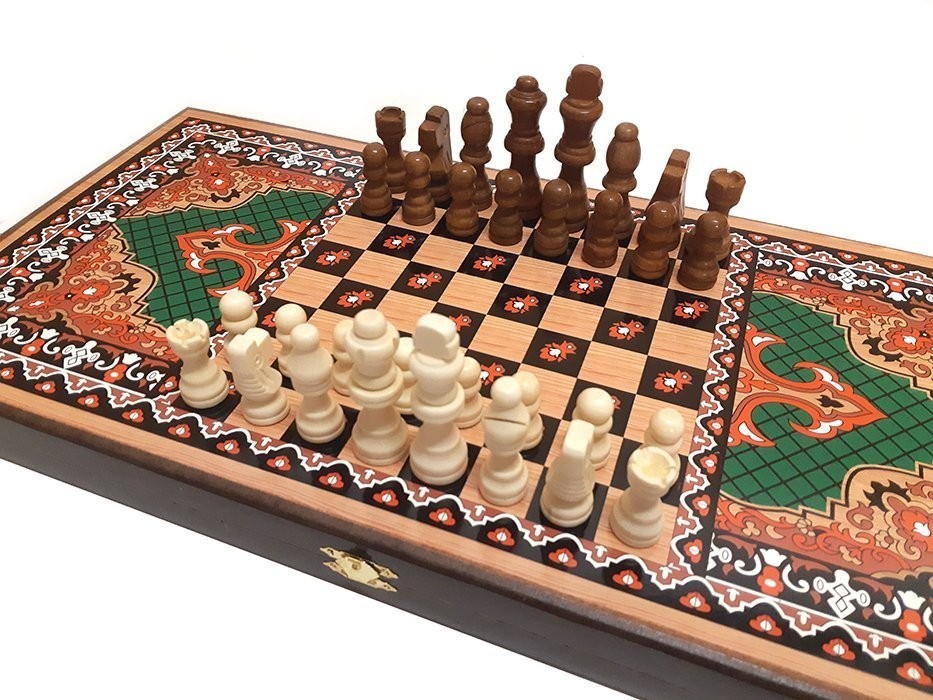 Шахматы + нарды + шашки "Сирия Зеленые" малые (64178)