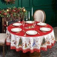 Скатерть круглая &quot;с новым годом&quot; 190см ,красный, 100% хлопок, твил, с пропиткой Lefard (850-763-25)