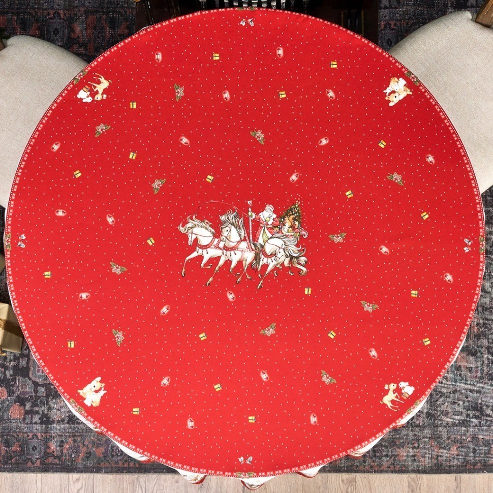 Скатерть круглая "с новым годом" 190см ,красный, 100% хлопок, твил, с пропиткой Lefard (850-763-25)
