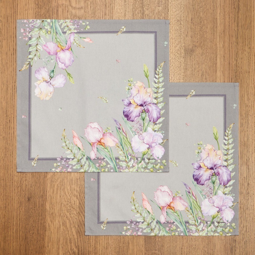 Набор салфеток из 2-х шт "ирисы",40х40см, 100% хлопок,серый,твил, Lefard (850-755-8)