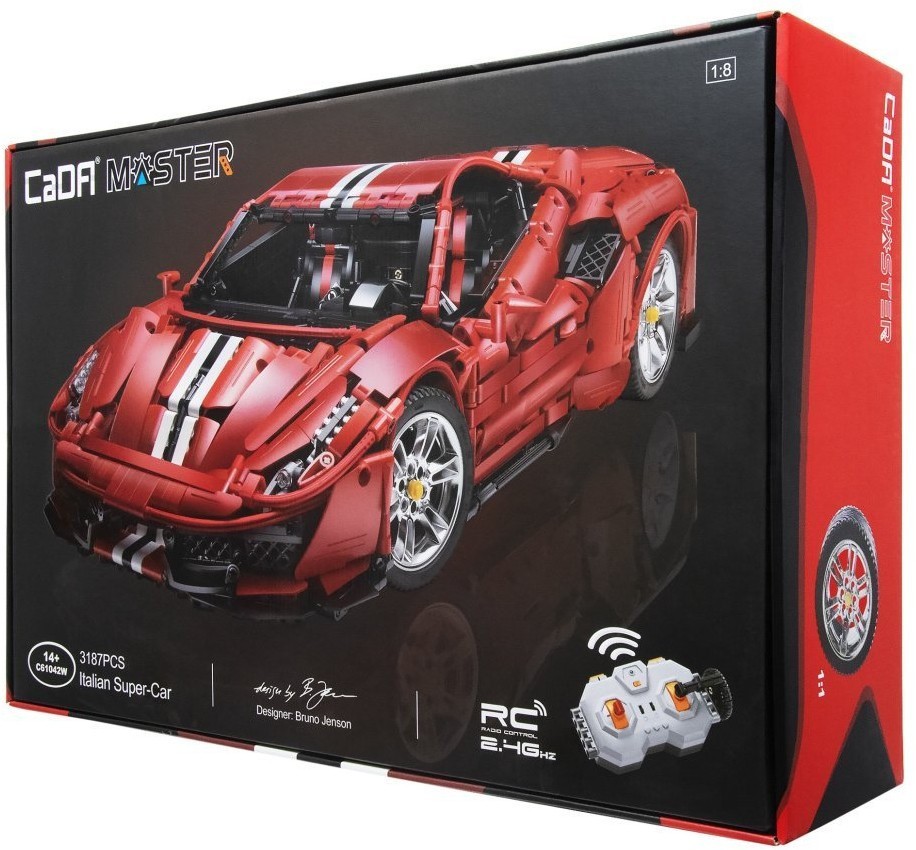 Конструктор CADA Ferrari 488 (3187  деталей, пульт, электропривод) (C61042W)