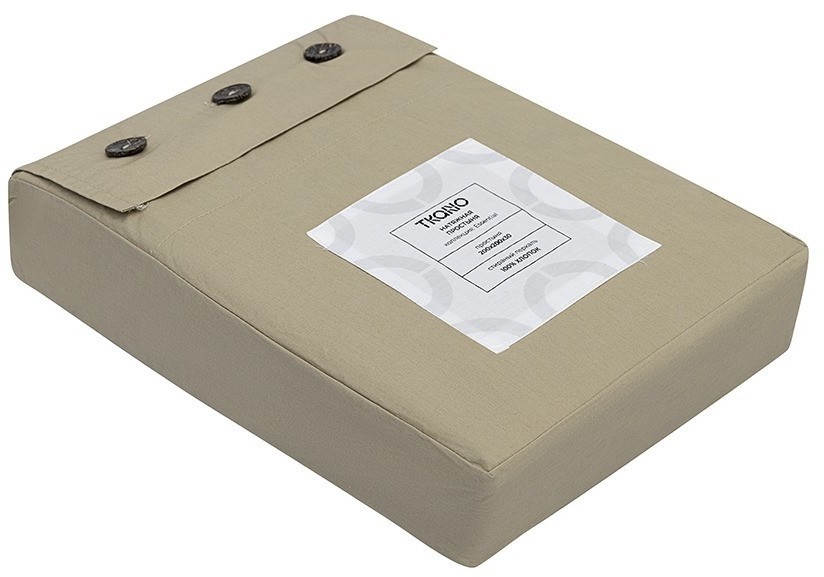 Простыня на резинке из стираного перкаля бежево-серого цвета из коллекции essential, 200х200х30 см (77761)