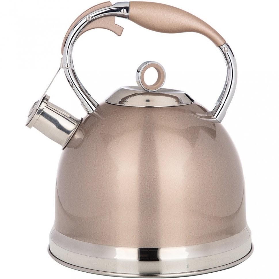 Чайник agness со свистком, 3л c индукцион. капсульным дном цвет:шампань (937-851)