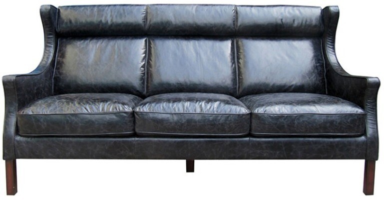 Диван S0001-3D/black, обивка кожа, ножки дерево, Black, ROOMERS FURNITURE