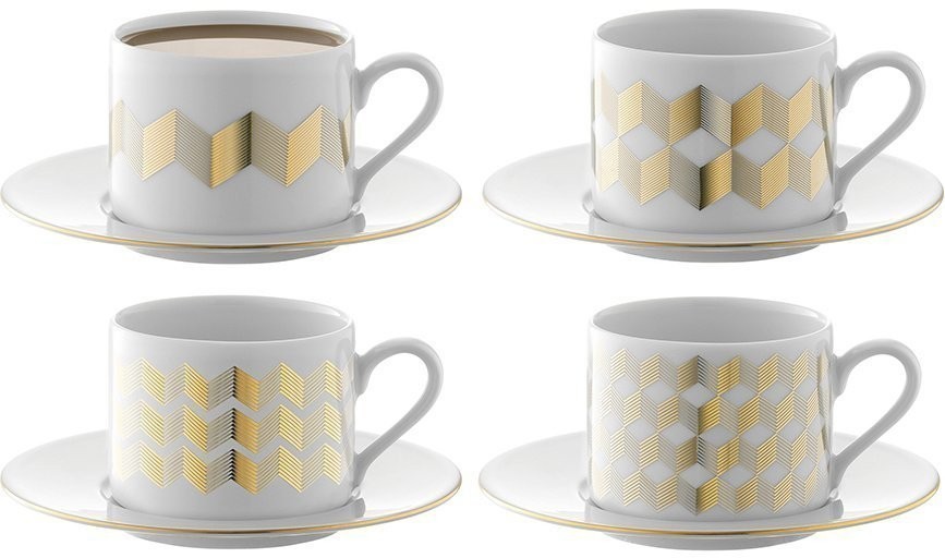 Набор чашек с блюдцами signature, chevron, 4 шт, 250 мл, золото (70273)