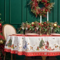 Скатерть  овальная  &quot;с новым годом&quot; ,140х180см ,красный, 100% хлопок ,твил Lefard (850-763-4)