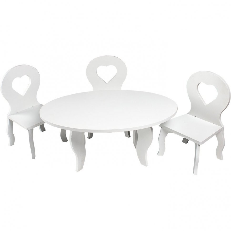 Набор мебели для кукол "Шик": стол + стулья, цвет: белый (PFD120-47)