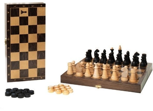 Игра 2в1 дорожная венге, рисунок золото с обиходными деревянными шахматами "Объедовские" (шахматы, ш (46163)