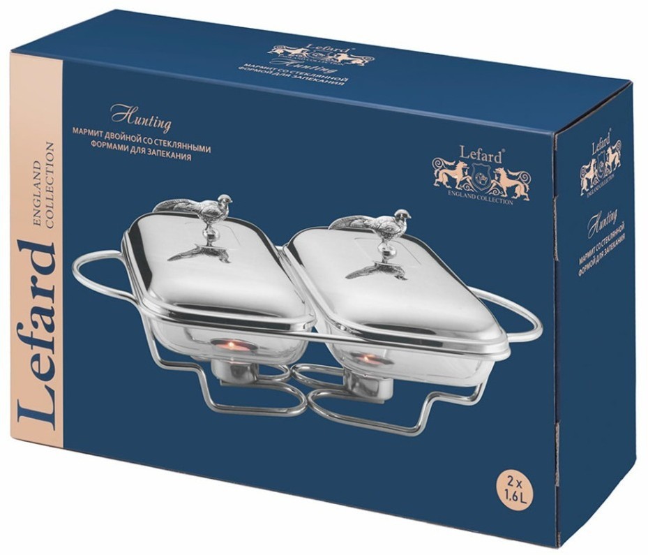 Мармит двойной lefard серия "охота" со стеклянными формами для запекания, 1,6л/1,6л (920-103)