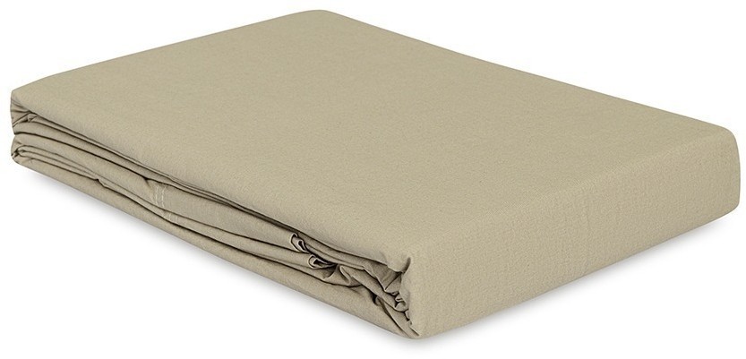 Простыня на резинке из стираного перкаля бежево-серого цвета из коллекции essential, 180х200х30 см (77760)