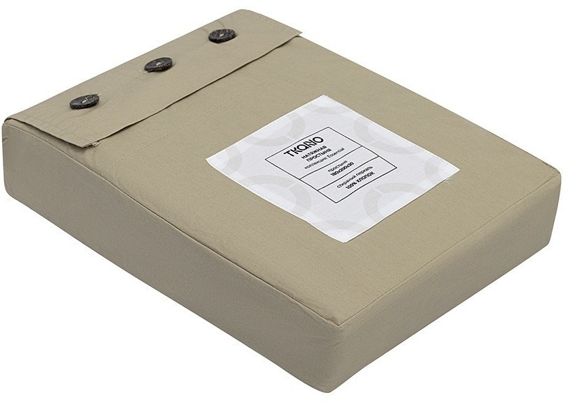 Простыня на резинке из стираного перкаля бежево-серого цвета из коллекции essential, 180х200х30 см (77760)