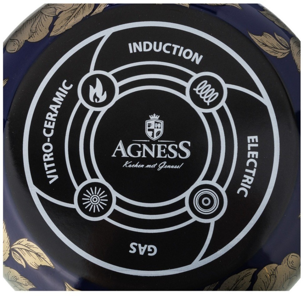 Кастрюля эмалированная agness с крышкой, серия ренессанс 6,1л, диа.24см подходит для индукцион.плит Agness (950-125)